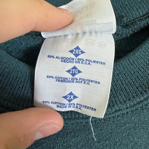 Vintage Jerzees Super Sweats NuBlend Crewneck Sweatshirt Green 2XL Made in USA - Picture 5 of 10